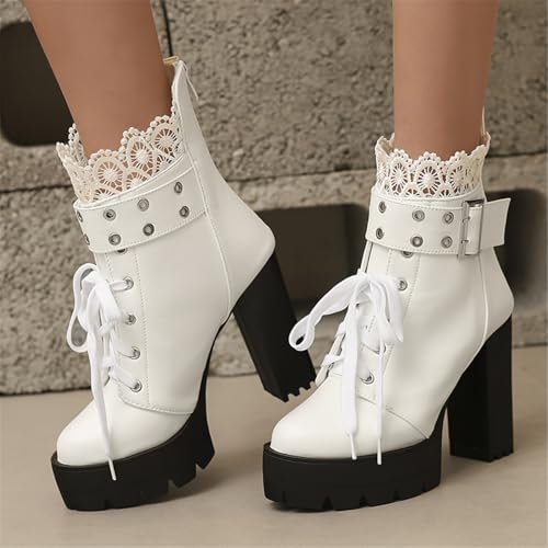 Image of FOREADA Goth Boots Chunky Heel Boot For Women Ankle Combat Booties Black Platform Bootie Buckle Rivets Punk Goth Shoes With Zipper