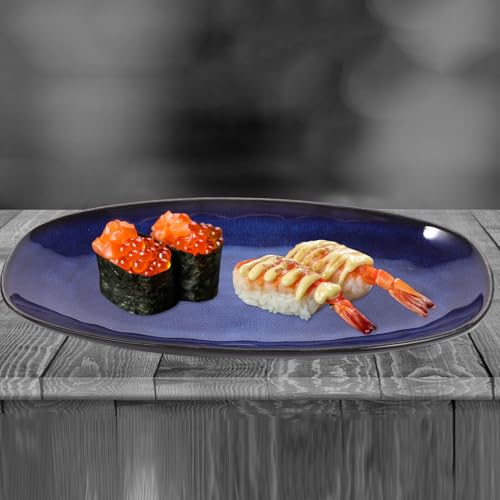 Plato de cerámica azul para sushi y snacks miniatura 4