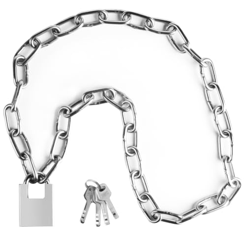 40 Inch Heavy-Duty Stainless Steel Safety Chain Lock,5mm x 1 Meter Chain and Lock,Sprocket Locks with Key,Bike Locks,High Security,Suitable for Motorcycles, Bicycles, Gates and Warehouses
