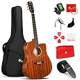 ✔ Kits Prácticos: Viene con accesorios ricos, que incluyen una bolsa acolchada, afinador digital, cuerdas adicionales, manual de usuario, cejilla, 3 púas, correa, llave Allen para varilla y un golpeador de guitarra. Además, se proporcionan 18 meses de garantía