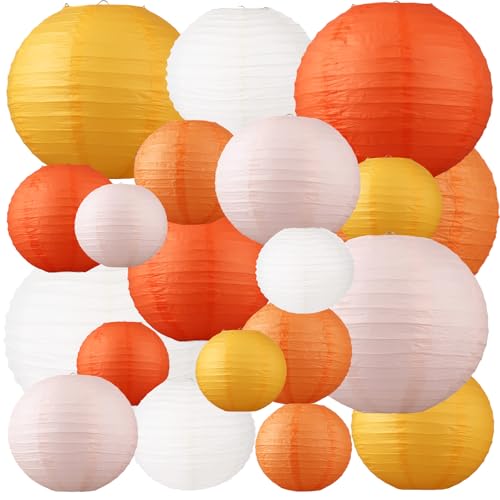 20 Pcs Orange Peach Paper Lanterns Party Decorations Hanging Chinese Japanese Paper Lantern Lamps for Home Decor, Restaurant, Church, Wedding, Birthday Party Decorations