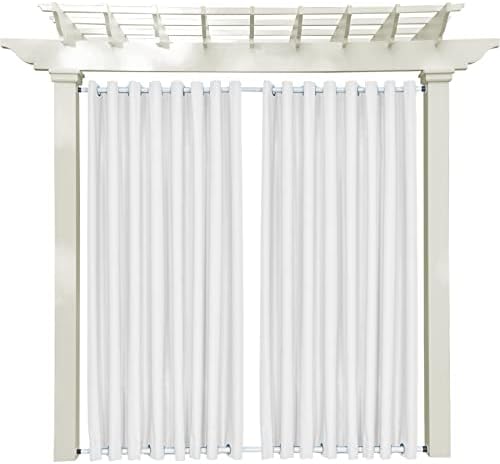 Macochico Windproof Sun Block Privacy Protection Noise Buffer Greyish White Outdoor Curtains Panels Grommet at Top and Bottom Waterproof Drapes for Patio Gazebo Garden 100Wx 84L (1 Panel)