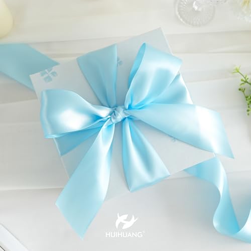 HUIHUANG Baby Blue Satin Ribbon - 1.5 inch Double-Faced, 50 Yards for Gift Wrapping, Flower Bouquets, Invitations, Baby Showers & Bows by HUIHUANG - Used condition - Image 3