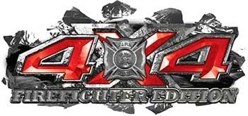 Reflective 4x4 Firefighter Edition Ripped Torn Metal Tear Truck Quad or SUV Sticker Set/Decal Kit in Red