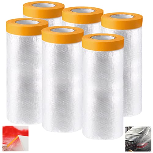 Tongboke 6 Rouleaux Papier de Masquage Peinture, 110cm*20M Bache de Protection Peinture Transparente, Masker avec Ruban de Adhésifs Masquage Peinture, pour Meuble de Protection (110cm×20m) Cover