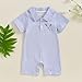 Dewadbow Baby Boy Golf Outfit Short Sleeve Golf Club Embroidery Collared Romper Lapel Button Striped Bodysuit Jumpsuit Clothes (Blue, 12-18 Months)