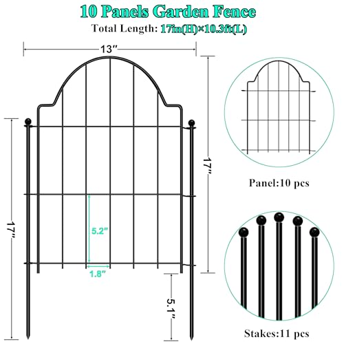 Decorative Garden Fences 17in x 10.3ft, 10 Pack Outdoor Fencing Animal Barrier Dog Border, Metal Wire Fence Panels for Garden Decor, Flower Bed Edging Borders for No Dig Patio Yard - Thumbnail 3