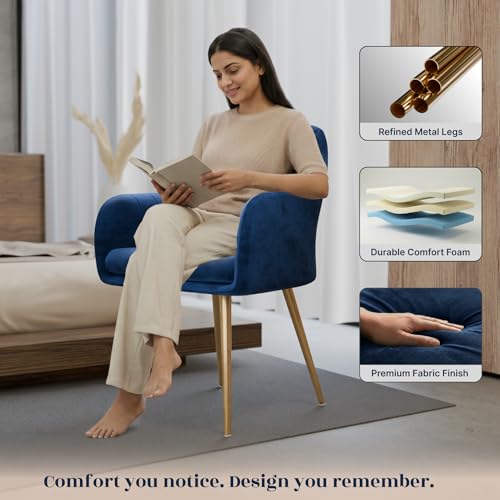 Image of Milano Velvet Comfort Dining Chair with Deep Cushion Seating, Strong Wooden Frame & Metal Support Legs for Dining, Living Room, Bedroom, Balcony & Office (Cosmic Blue)