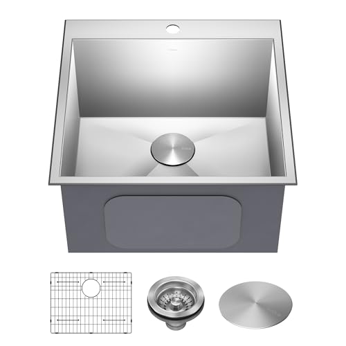 KRAUS Standart PRO 22-inch Drop-In Top Mount 16 Gauge Stainless Steel Single Bowl Laundry Utility Sink, KHT301-22L
