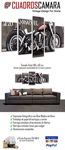 Wandbild - Harley Davidson Motorrad, altes Weinlese-Motorrad, 165 x 62 cm, Holzdruck - XXL Format - Kunstdruck, ref.26552