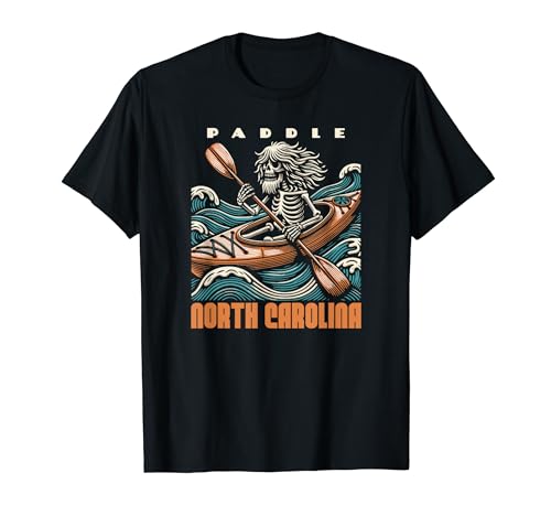 Paddle North Carolina Vintage Skeleton Kayak & Canoe T-Shirt