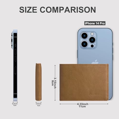 Image of Chelmon Slim Wallet for Men ID Window with RFID Blocking Front Pocket Minimalist Bifold Bussiness Card Holder Gift for Men