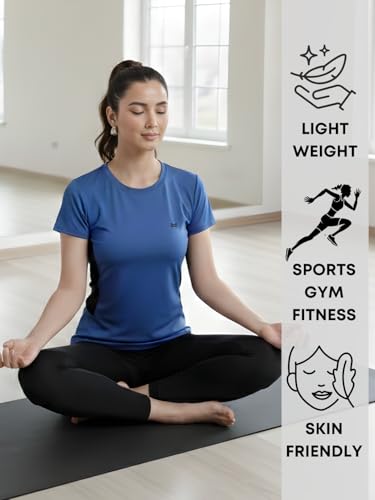 Image of White Moon Gym Tshirt for Women Workout Dry Fit t Shirt Sports Tshirt | Gym Tops for Woman | Lightweight Round Neck Breathable Half Sleeve Activewear Running Yoga Tops for Woman