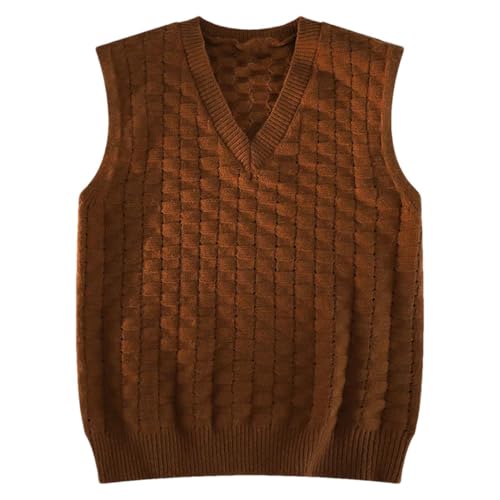 Men Horizontal Checkered Pattern Cotton Soft Yarn Knitted Sweater Shoulder Design V-Neck Sweate Vest
