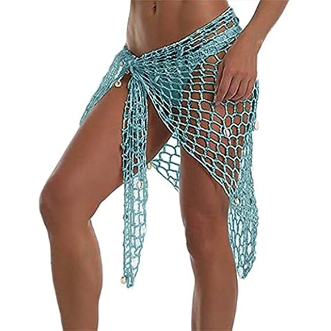 Swimwear Cover Up,Sexy Fashion Beach Hand Crochet Shawl Capelet Cover Up Sunscreen Net Triangle Fishnet Skirt (SJJ9) (Blue)… Cover