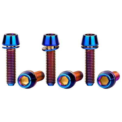 Image of Titanium Ti Allen Hex M5x16 18mm Tapered Head Bolt with Washer Screw for Bicycle Stem Parts Pack of 6 (Burnt Blue, M5x18mm)