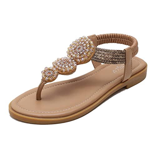 Womens Summer Casual Thong Flip Flops Comfy Flat Walking Sandals with Ankle Strap