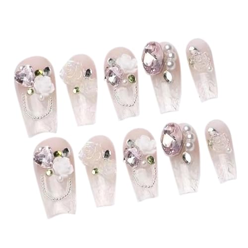 ネイルチップ 3D ロング 人気 韓国 夏 青 春秋冬 ショート 付け爪 可愛い つけ爪 3D 人気 おしゃれ 入学式 卒業式 成人式 結婚式 地雷系ラインストーンキャッツアイ 10枚入おしゃれ