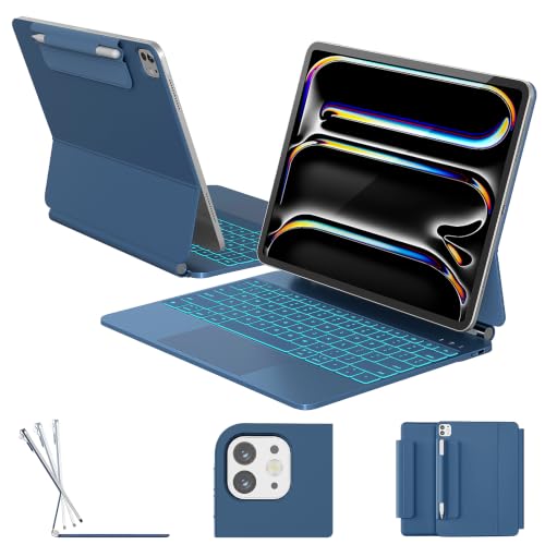 Image of RAYMCRAFT for iPad Pro 13-inch Case with Keyboard (M5 /M4, 2025 /2024), 11-Colors Backlight with Pencil Buckle, Stain-Resistant Surface, Magic Keyboard for iPad Pro 13 inch, Multi-Touch Trackpad, Steel Blue