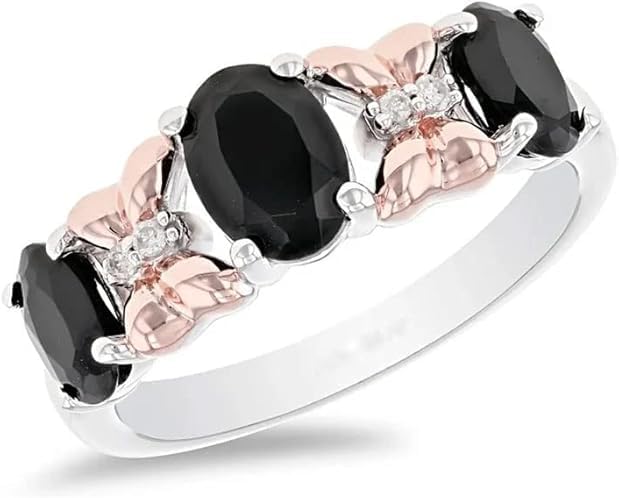 4 CT Oval Cut Onyx Black Diamond Three Stone Mickey & Minnie Mouse Wedding Band Ring for Women in 925 Sterling Silver White Gold Finish (Silver, 9)