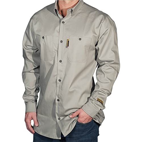 “The Lowdown” Flame Resistant Button Up Shirt - Made in The USA (Light Gray, X-Large)