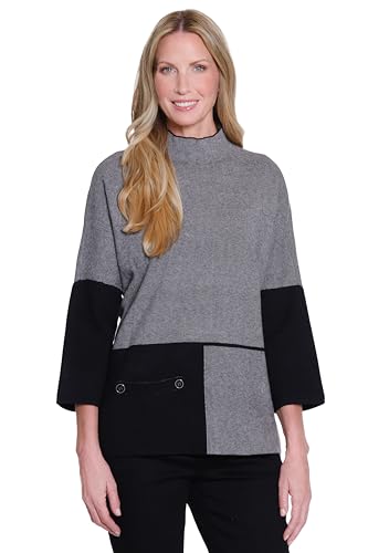 Image of Ali Miles Women's Color Blocked Sweater Mock Neck Dolman Sleeve