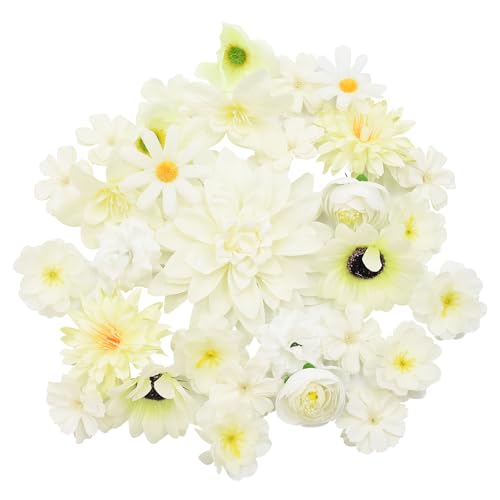 Auptiz 32 Piezas Flores Artificiales Decoracion, Mini Blanco Mixtos Falsas, Flores de Deco para Bodas DIY Fiesta Casa Jardin Scrapbooking Manualidades (Blanco)
