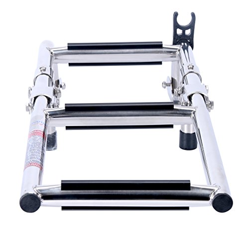Amarine Made Boat Ladder, 3 Steps Boat Ladder Small Stainless Steel Stern Mount Pontoon Boat Ladder with Rubber Grips 2+1 Steps Transom Mount Folding Stern Ladder Gunwale-Mounted Removable Ladder - Thumbnail 4