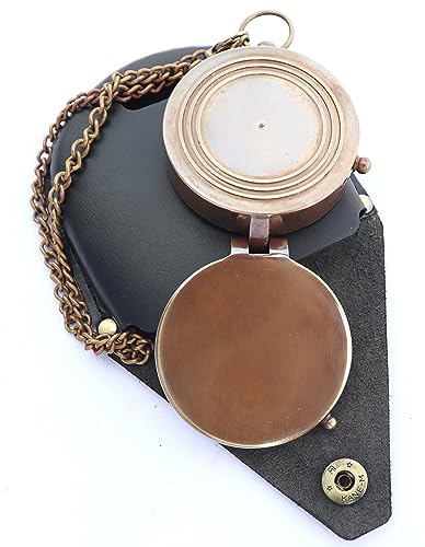 Brújula náutica de latón grabada con estuche de cuero miniatura 4