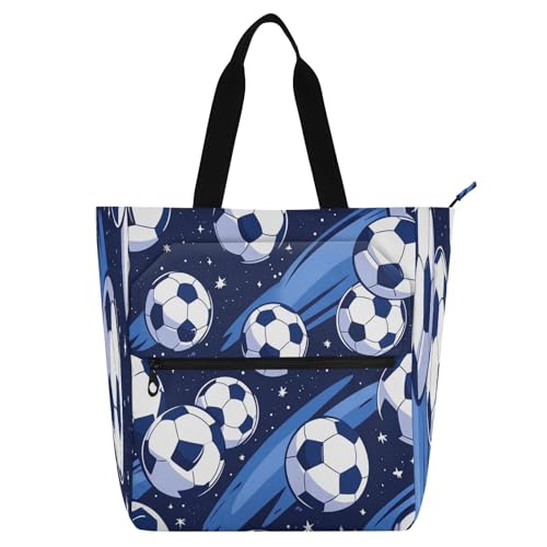 Soccer Balls Book Tote Bag,Large Capacity Handbag with Zipper Perfect for School,Travel,Shopping