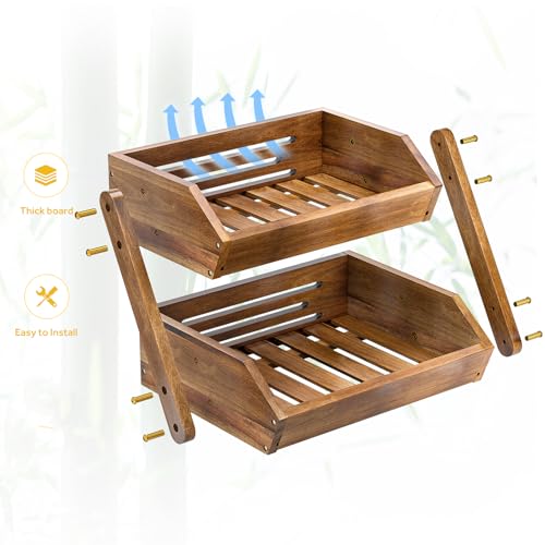 CALM COZY Acacia Wood Fruit Basket, 2 Tier Fruit Stand Bowl Holder Bread Vegetable Storage Rack for Kitchen Countertop - Image 4