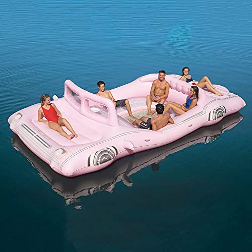 Member's Mark 6-Person Pink Inflatable Island Float with Coolers and Cup Holders