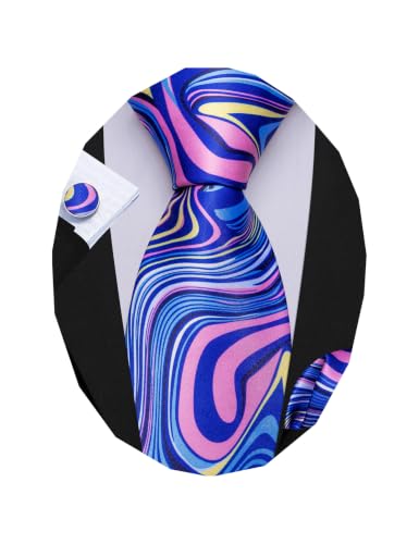 Image of Barry.Wang Designer Mens Tie Sets Silk Necktie Pocket Square Cufflinks