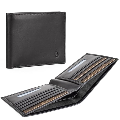 Black Minimalist Leather Thin Wallet for Men – RFID Blocking, Ultra-Thin Bifold, 10-Card Capacity, Premium Men’s Gift (Soloist Onyx)