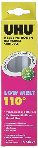 UHU Heißklebepatronen Low Melt Transparente und ovale Klebepatronen für UHU Niedrigtemperatur Klebepistole 200g