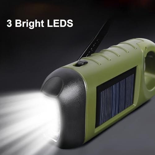 Image of Hand Crank Solar Flashlight, Emergency LED Flashlight, Portable Survival Flashlight, No Battery Required - Yellow