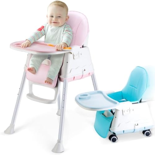 ベビーチェア テーブルチェア Momgla 赤ちゃん用 3ヶ月-4歳 お食事椅子 クッション付き 折りたたみ 食卓 持ち運び 便利 ハイチェア 高さ調節可能 子供用プレート付き 滑り止めマット 取り外し可能 お食事に便利な 家具 安全ベルト付き (ピンク)