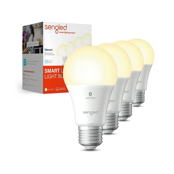 Sengled Alexa Light Bulb, S1 Auto Pairing with Alexa Devices, Warm Light Bulbs, Smart Light (Alexa), Bluetooth Mesh Smart Home Lighting, E26 60W Equivalent, 800LM, Soft White (2700k), (Pack of 4)