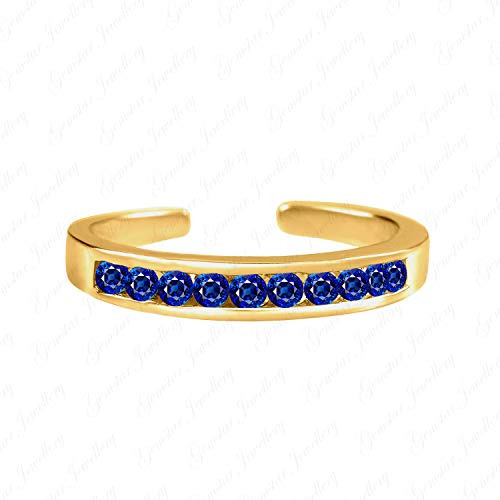 Gemstar Jewellery Round Blue Sapphire 14K Yellow Gold Filled 925 Silver Retro Adjustable Toe Ring #TOP4