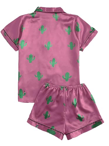 Image of Remidoo Women's Short Sleeve Button Down Satin 2 Piece Pajama Set Sleepwear Pink X-Small