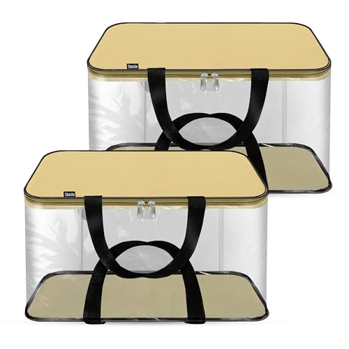 Image of Storite 2 Pack Nylon Wardrobe Bag Underbed Moisture Proof Cloth Storage Organizer, Storage box for Clothes Saree Bags with Zippered Closure & Handle Square (Khaki,39x35,22 cm)