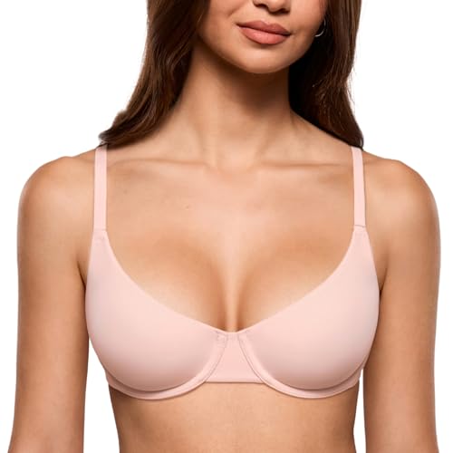 INLYRIC Women's Inbarely Plus Demi Balconette Bra No Padding Unlined Underwire Comfort Tshirt Supportive Everyday Bras Gentle Rose 34D