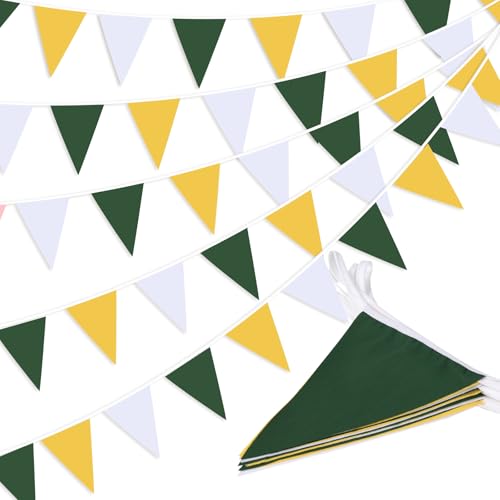 Image of Yellow Green White Pennant Banner Triangle Flag Bunting Garland for Wedding Birthday Baby Shower Graduation Golf Party Decoration