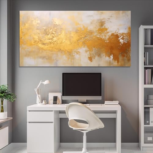Toile murart or abstrait tableau marbre contemporain 35x75cm