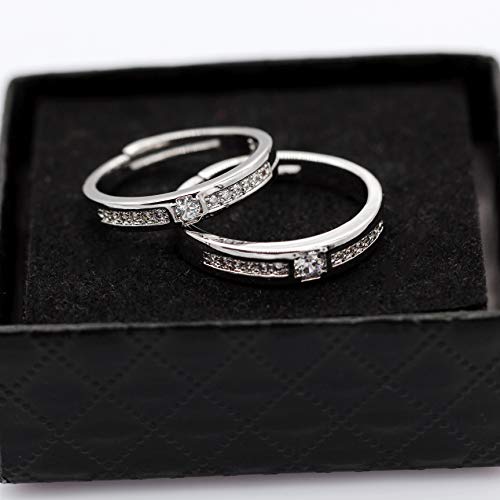 Uloveido A Pair of His and Hers Adjustable Engagement Wedding Band Rings Set, Platinum Plated Matching Couples Love Heart Rings for Women Men LB018 - Thumbnail 4