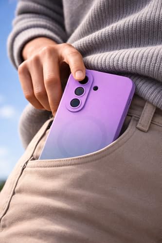 Image of amazon basics Gradient Mag-Safe Case for Samsung Galaxy A17 / M17 / F17 5G | Soft Silicone Shockproof Cover with Camera Protection | Slim Lightweight Design | Smooth Touch & Durable - Purple & Gray