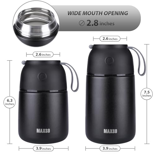 Image of Insulated Thermo Food Jar for Hot & Cold Food for Kids Adult, 17&24 oz Soup Thermal Hot Food Containers for Lunch, Triple Layer Insulation Stainless Steel Food Jar with Spoon (2 Pack Black)