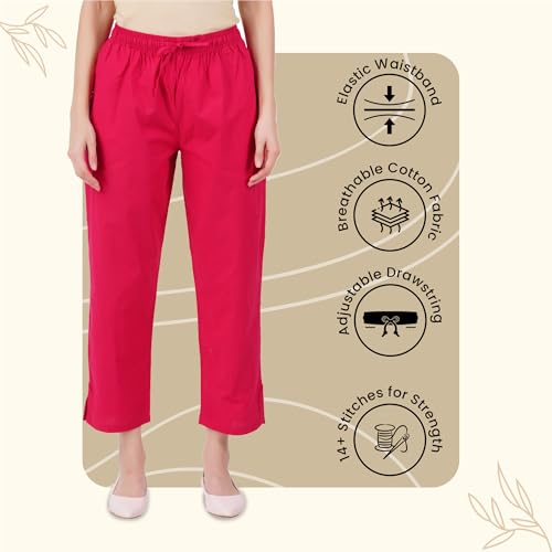 Image of Happy Bunny Parallel Pants for Women 100% Cotton Ankle Length Trousers Regular Fit with Elastic Drawstring Stylish & Pockets Casual Formal Wear for Office & Home