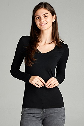 Emmalise Long Sleeve V Neck T Shirt Women-Junior sizes,3pk-black,black,black,Large
