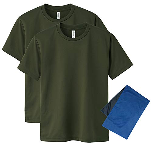 (グリマー)glimmer 無地 半袖 4.4oz ドライTシャツ (クルーネック) 00300-ACT 2枚セット WM-7L COOL（クール）タオル（カラー選択不可）付き アーミーグリーン-7Lの商品画像（Amazon）